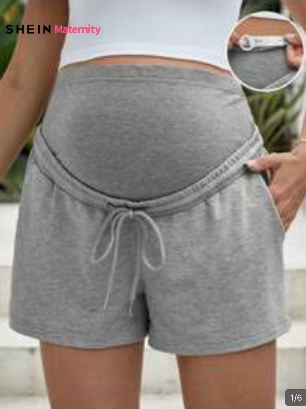 SHEIN Gray Maternity High-Waist Drawstring Shorts